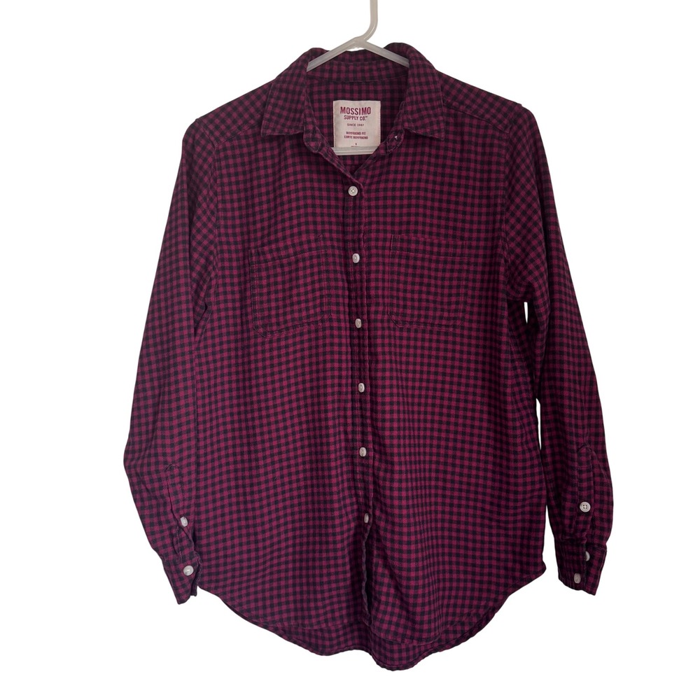 Mossimo Supply CO. Boyfriend Fit Gingham Red Black Button Down Womens Size Small